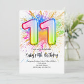 Rainbow 11th Birthday Invitation Kaart (Staand voorkant)