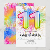 Rainbow 11th Birthday Invitation Kaart (Voorkant / Achterkant)
