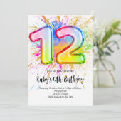 Rainbow 12th Birthday Invitation Kaart (Staand voorkant)