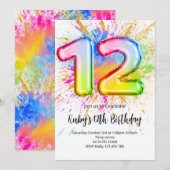 Rainbow 12th Birthday Invitation Kaart (Voorkant / Achterkant)
