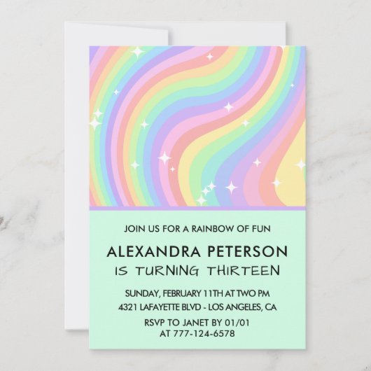 Rainbow 13e verjaardag uitnodigingen Pastel (Voorkant)