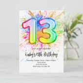 Rainbow 13th Birthday Invitation Kaart (Staand voorkant)