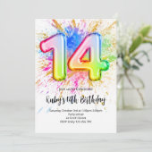 Rainbow 14th Birthday Invitation Kaart (Staand voorkant)