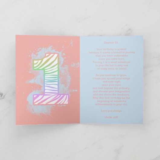 Rainbow 1 Photo First Birthday Card Kaart (Binnen)