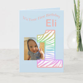 Rainbow 1 Photo First Birthday Card Kaart