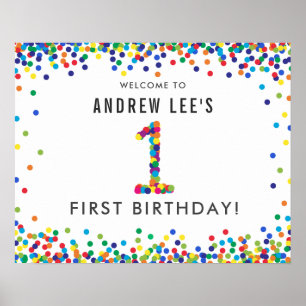 Rainbow 1 Year Old Birthday Party Welkom Poster