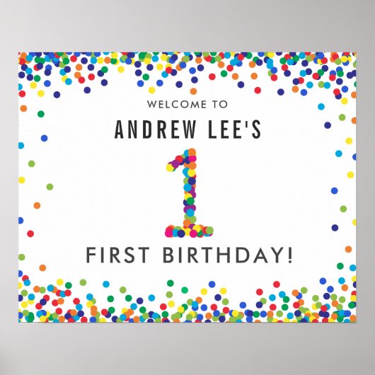 Rainbow 1 Year Old Birthday Party Welkom Poster (Voorkant)
