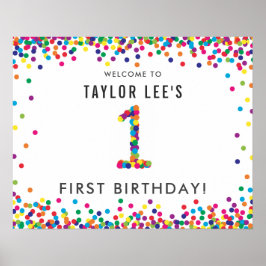 Rainbow 1 Year Old Birthday Party Welkom Poster