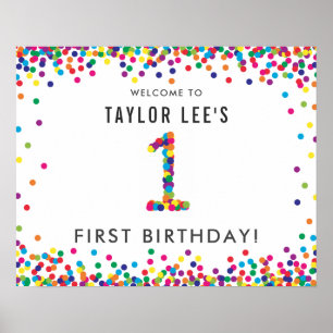 Rainbow 1 Year Old Birthday Party Welkom Poster