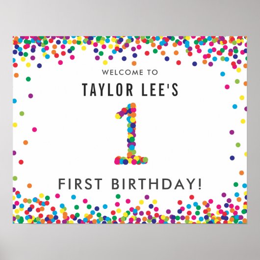 Rainbow 1 Year Old Birthday Party Welkom Poster (Voorkant)