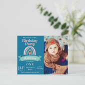 Rainbow 1e Kids Mijlpaal Verjaardagsfeest Uitnodig Briefkaart (Staand voorkant)