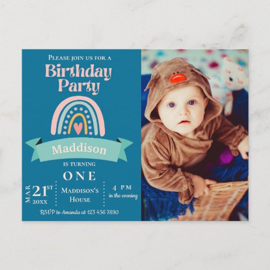Rainbow 1e Kinderen Mijlsteen Verjaardagsfeest Uit Briefkaart (Voorkant)