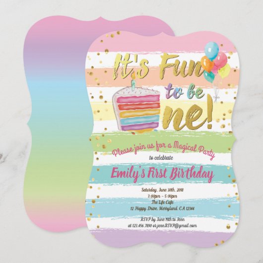 Rainbow 1e verjaardagstaart ballon kaart (Voorkant / Achterkant)