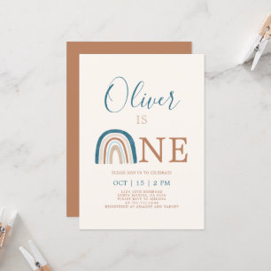 Rainbow 1st Birthday Boy Invitation Kaart
