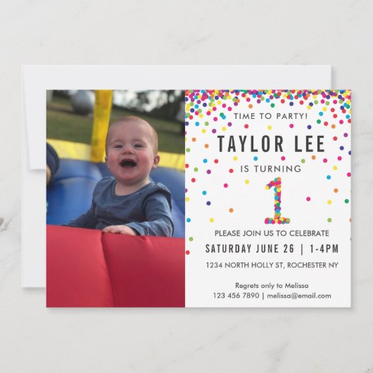 Rainbow 1st Birthday Party, Foto First Birthday I Kaart (Voorkant)