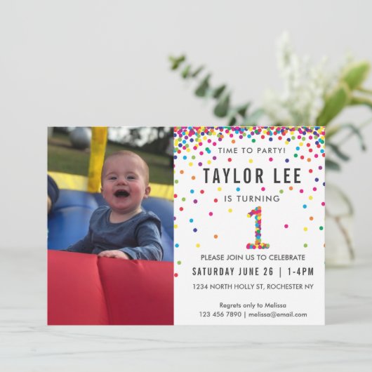 Rainbow 1st Birthday Party, Foto First Birthday I Kaart (Staand voorkant)