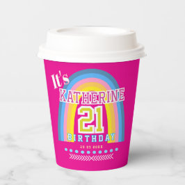 Rainbow 21st Birthday Hot Pink Papieren Bekers