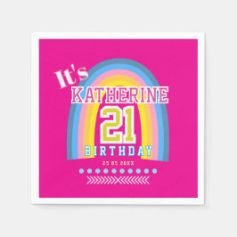 Rainbow 21st Birthday Hot Pink Servet