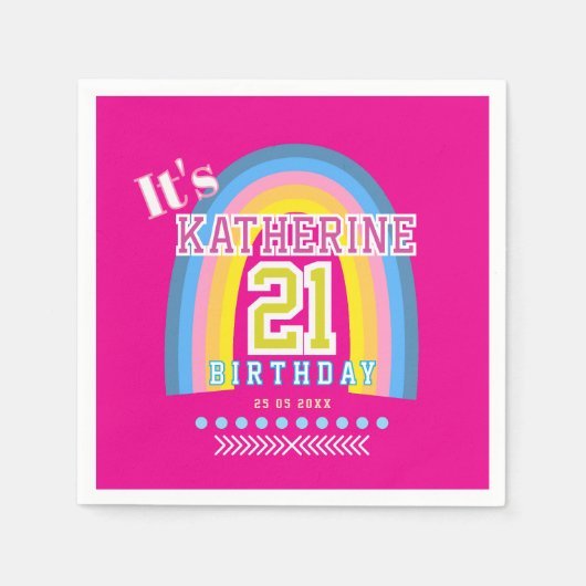 Rainbow 21st Birthday Hot Pink Servet (Voorkant)