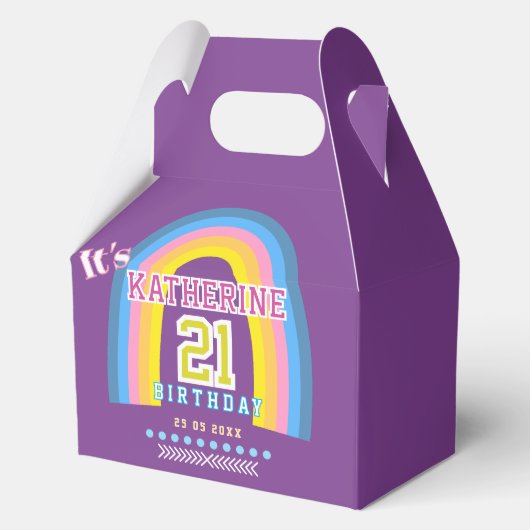 Rainbow 21st Birthday Purple Bedankdoosjes (Voorkant)