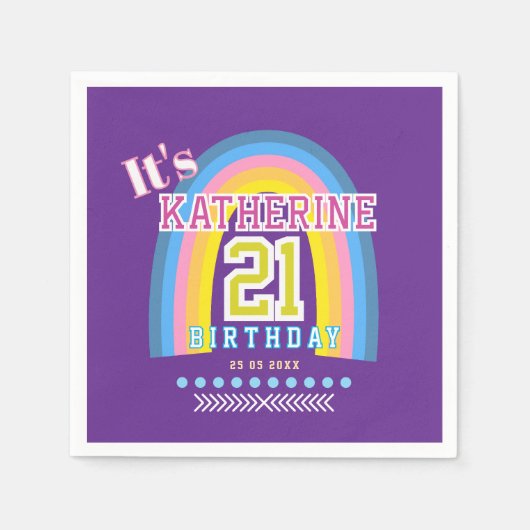 Rainbow 21st Birthday Purple Servet (Voorkant)
