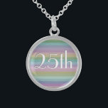 Rainbow 25th Wedding Jubileum Sterling Zilver Ketting<br><div class="desc">Een chic en modern,  gestreept regenboogpatroon,  met de getallen voor een 25th Wedding Jubileum,  in witte tekst met een grijze slagschaduw.</div>