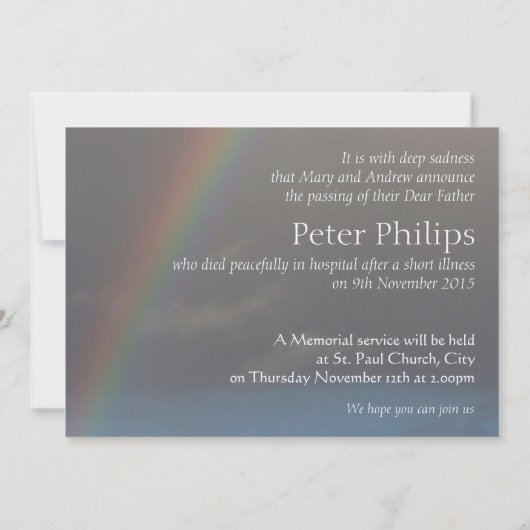 Rainbow 2 Funeral Memorial Service kondiging Kaart (Achterkant)