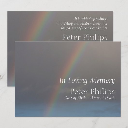 Rainbow 2 Funeral Memorial Service kondiging Kaart (Voorkant / Achterkant)