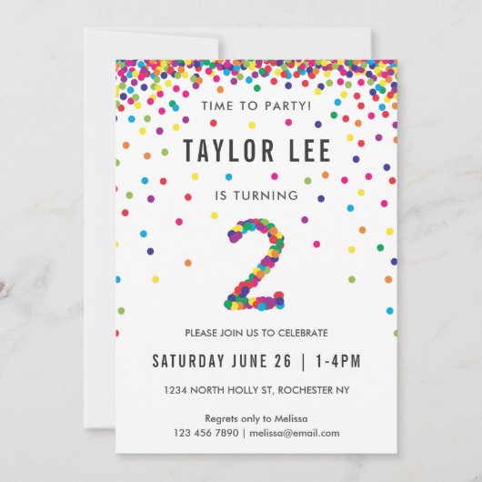 Rainbow 2e Birthday Party, Second Birthday Kaart (Voorkant)