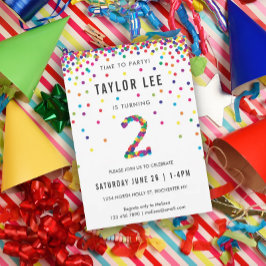 Rainbow 2e Birthday Party, Second Birthday Kaart