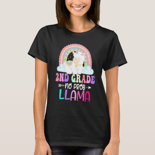 Rainbow 2nd Grade No Prob Llama 100th Day of Schoo T-shirt (Voorkant)