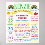 Rainbow 3rd Birthday poster board sign boy (Voorkant)
