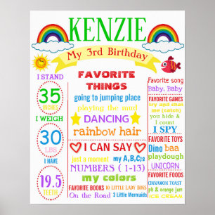 Rainbow 3rd Birthday poster board sign boy