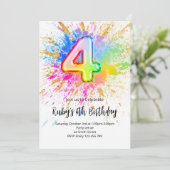 Rainbow 4th Birthday Invitation Kaart (Staand voorkant)
