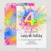 Rainbow 4th Birthday Invitation Kaart (Voorkant / Achterkant)