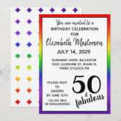 Rainbow 50th and Fabulous 50th Birthday Party Kaart (Voorkant / Achterkant)