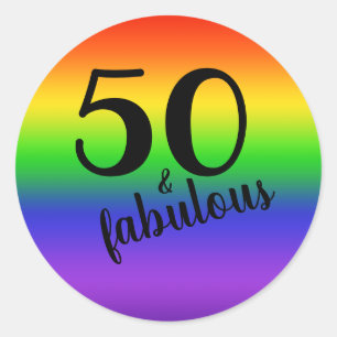 Rainbow 50th and Fabulous 50th Birthday Party Ronde Sticker
