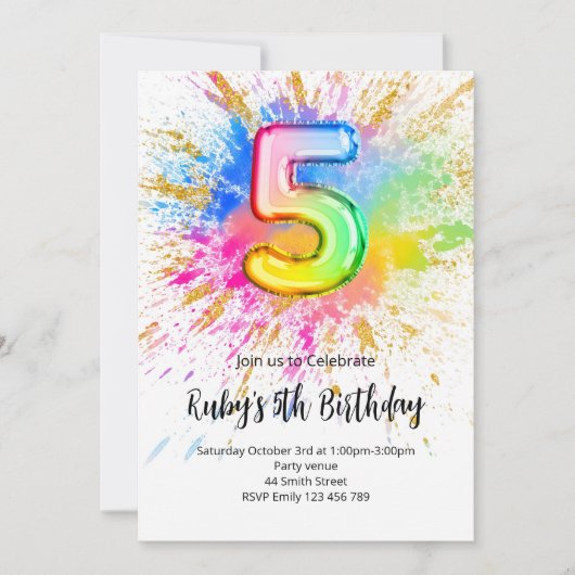 Rainbow 5e verjaardagsuitnodiging kaart (Voorkant)