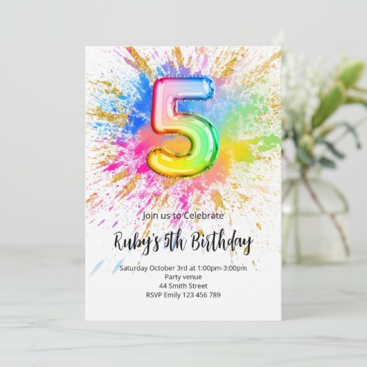 Rainbow 5th Birthday Invitation Kaart (Staand voorkant)