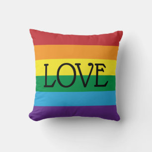 Rainbow 6-kleuren, LOVE zwarte tekst aanpasbaar Kussen