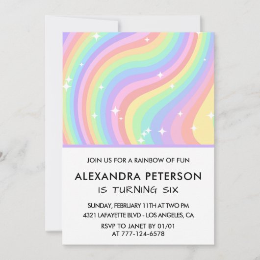 Rainbow 6e verjaardagsuitnodiging Pastel Schattige Kaart (Voorkant)