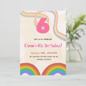Rainbow 6th Birthday Party, Girl Invitation Kaart (Staand voorkant)