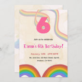 Rainbow 6th Birthday Party, Girl Invitation Kaart (Voorkant / Achterkant)