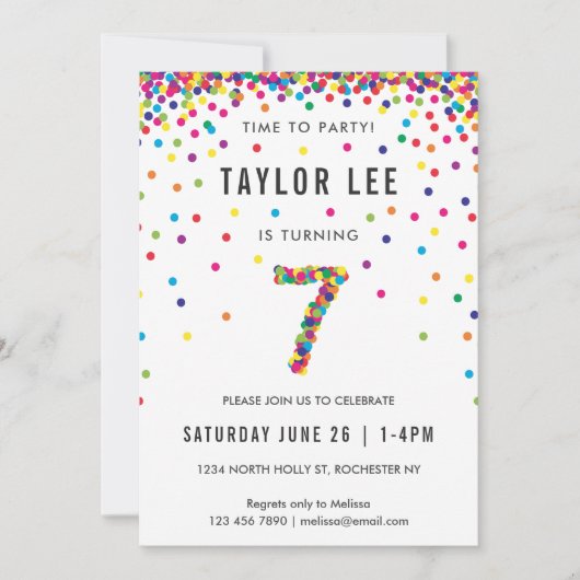 Rainbow 7 Year Old Birthday Party, 7th Birthday Kaart (Voorkant)