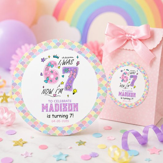 Rainbow 7e Verjaardag | Ik Was 6, Nu 7 | Kinderen Ronde Sticker