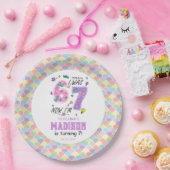 Rainbow 7th Birthday | I Was 6, Now 7 | Kids Papieren Bordje (Feest)