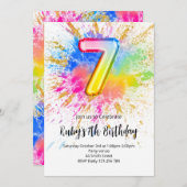 Rainbow 7th Birthday Invitation Kaart (Voorkant / Achterkant)