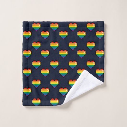 Rainbow 8 Bit Heart Pattern Bad Handdoek (Wasdoekje)