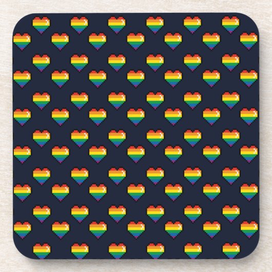 Rainbow 8 Bit Heart Pattern Bier Onderzetter (Voorkant)