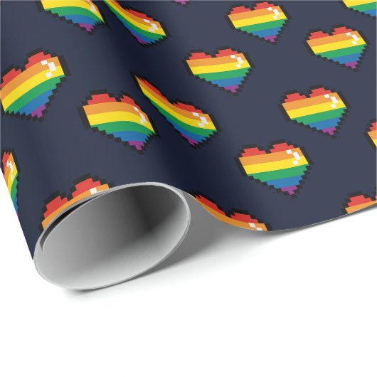 Rainbow 8 Bit Heart Pattern Cadeaupapier (Rol Hoek)